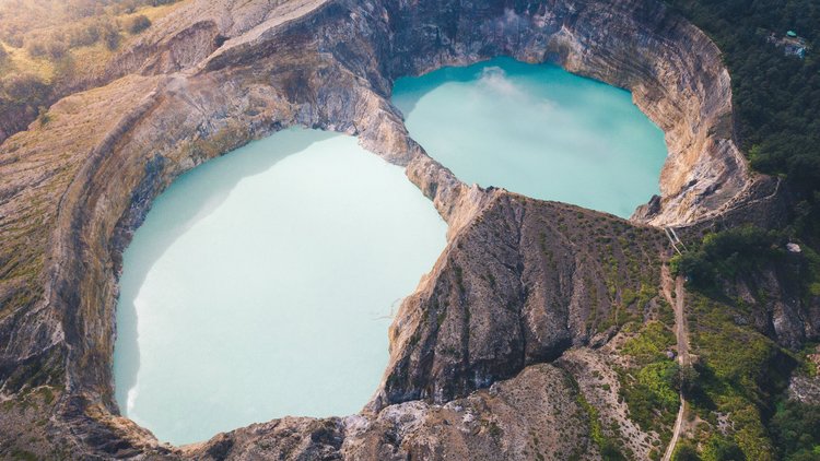 Kelimutu lake on the crater of the mountain