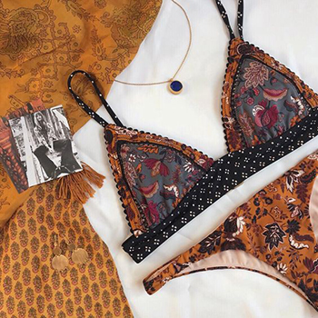 A bikini with a Batik design